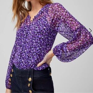 WHBM Long Sleeve Button Clip Blouse Dark Violet NWT